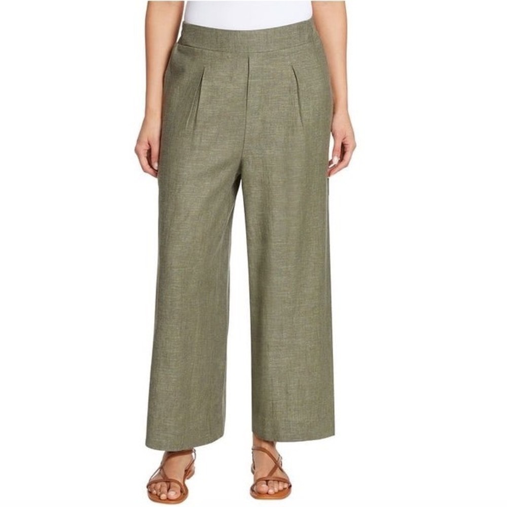 Ella Moss olive Green Linen Blend Wide Leg Pleated Pants - Size Medium